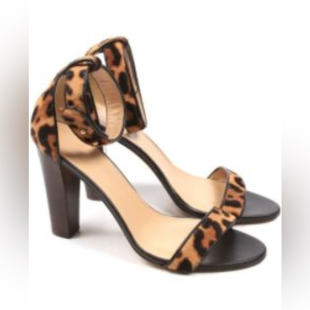 J. Crew Collection Lanie Stacked-Heel Sandal in Italian Calf Hair Leopard